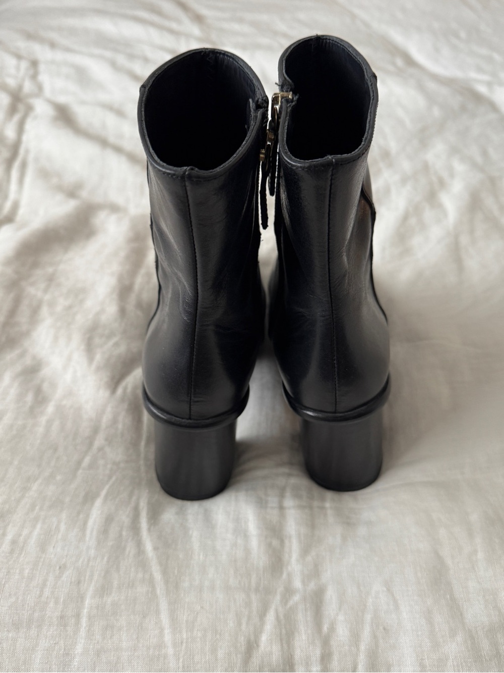 ALOHAS Black Leather Square-Toe Mid-Calf Heeled Boots - Picture 3 of 7